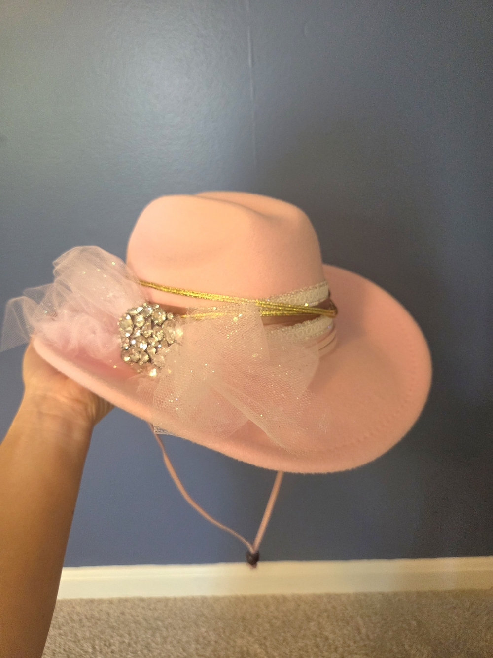Couture Pink Decorative Felt Cowgirl Hat with Rhinestone Accent